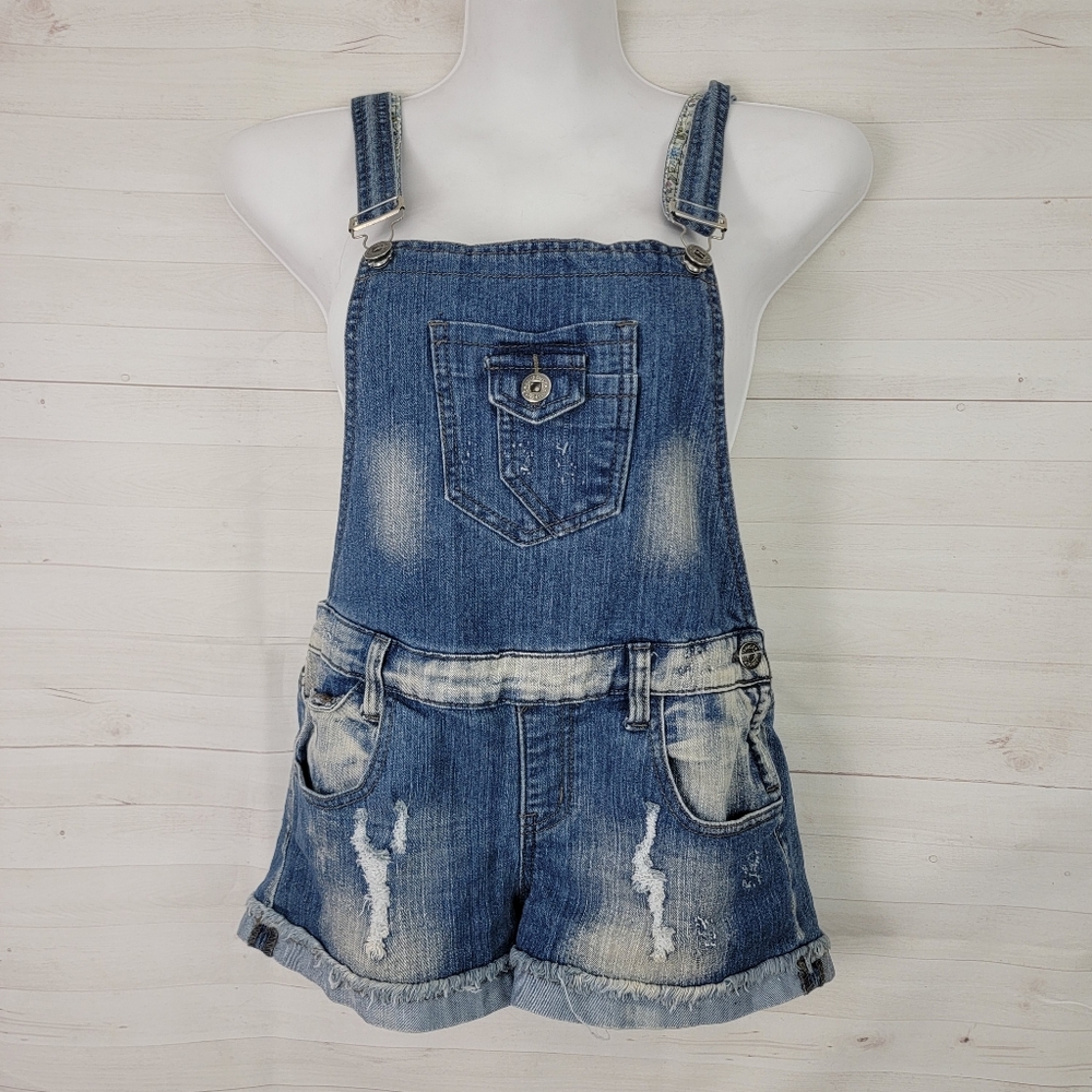 Small Distressed Denim Overall Shorts - Picture 5 of 5